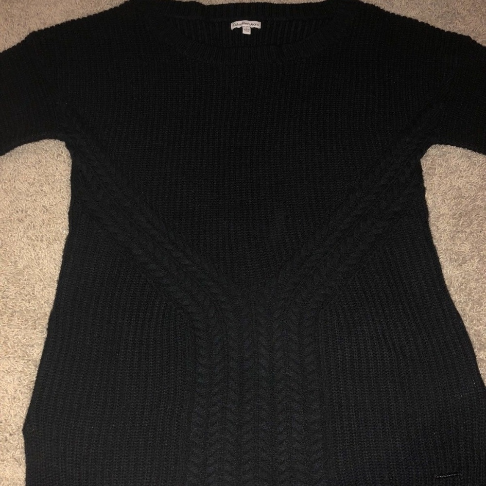 Calvin Klein Black Traveling Cable Tunic Sweater L